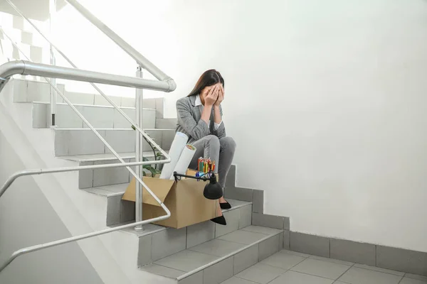 Sad Fired Woman Sitting Stairway — Stock Photo, Image