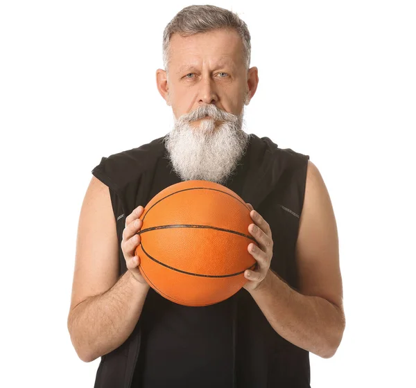 Пожилой Баскетболист Белом Фоне — стоковое фото