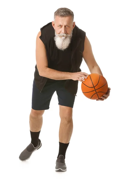Idős Kosárlabda Játékos Fehér Háttérrel — Stock Fotó
