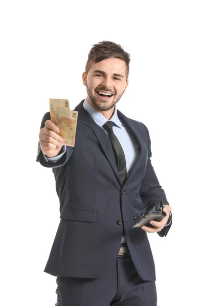 白地に財布とお金を持つビジネスマン — ストック写真