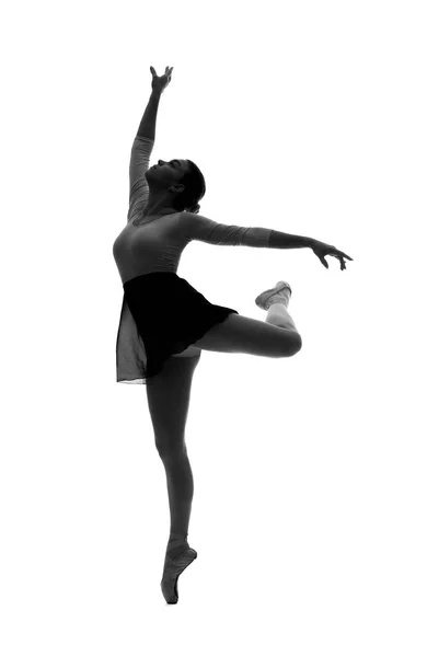 Silhouette Bella Giovane Ballerina Sfondo Bianco — Foto Stock