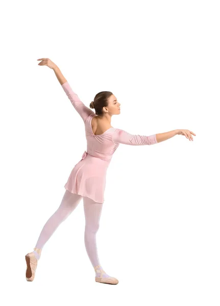 白背景的年轻貌美的芭蕾舞演员 — 图库照片
