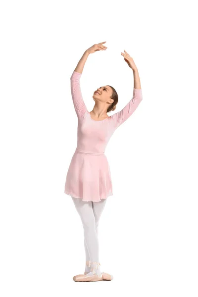 Vacker Ung Ballerina Vit Bakgrund — Stockfoto