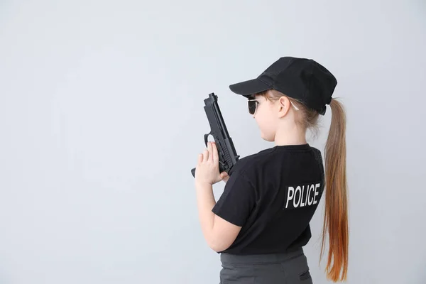 Cute Little Police Officer Light Background — Stock Photo, Image