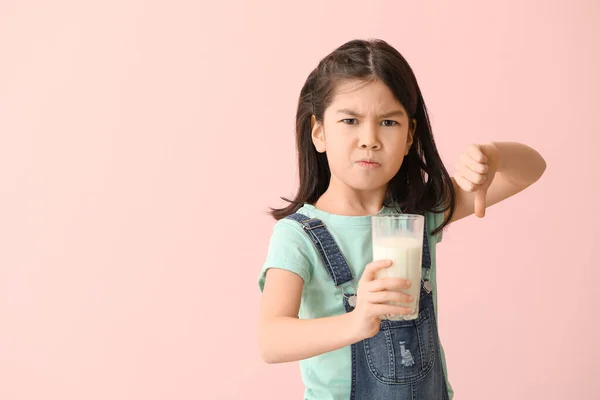 Cute Asian Girl Dairy Allergy Color Background — Stock Photo, Image