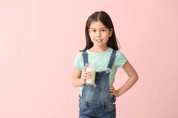 Cute Asian Girl Milk Color Background — Stock Photo, Image