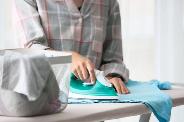 Woman Ironing Clothes Home — Stock Photo, Image