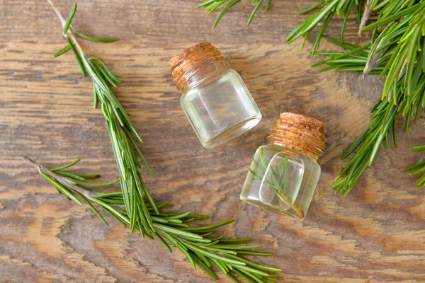Bottles Rosemary Essential Oil Table — Stock Photo, Image