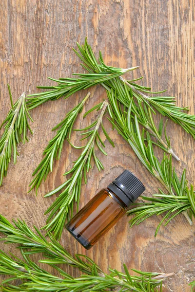 Bottle Rosemary Essential Oil Table — Stock Photo, Image