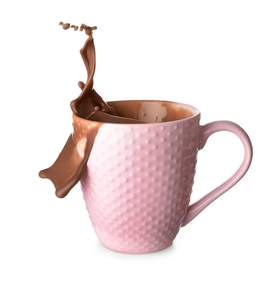 Cup Splashing Cocoa Drink Isolated White — Stock Photo, Image