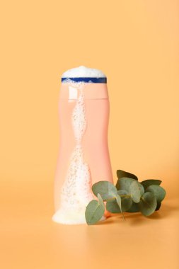 Renkli arkaplanda bitkisel özlü şampuan