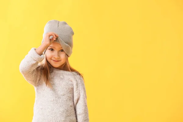 Cute Little Girl Color Background — Stock Photo, Image