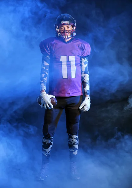 American Football Player Smoke Dark Background — Stock Photo, Image