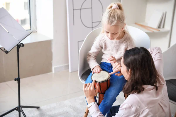 Private Music Teacher Giving Lessons Little Girl Home — Stock Photo, Image