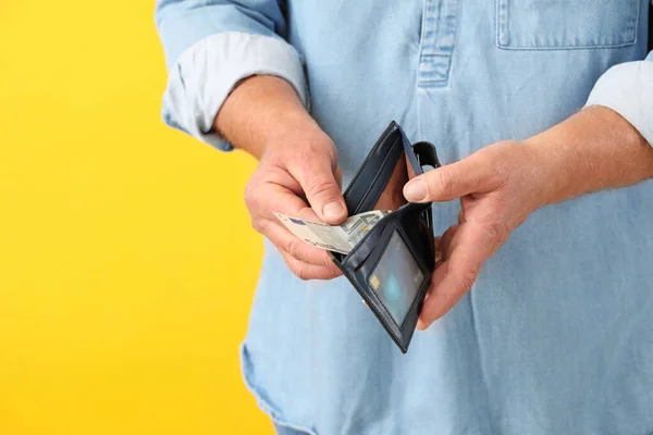 Senior Man Purse Color Background Closeup — Stock Photo, Image