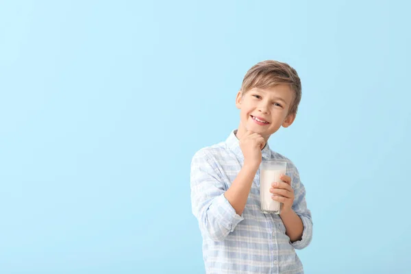 Little Boy Milk Color Background — Stock Photo, Image