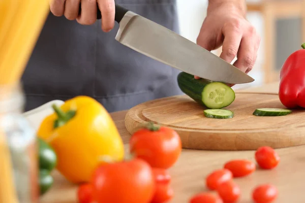 Handsome Male Chef Cooking Kitchen Closeup — Stock Photo, Image