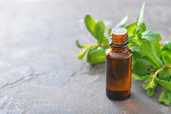 Bottle Mint Essential Oil Table — Stock Photo, Image