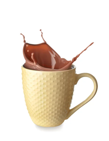 Чашка Брызгами Какао Напиток Изолирован Белом — стоковое фото