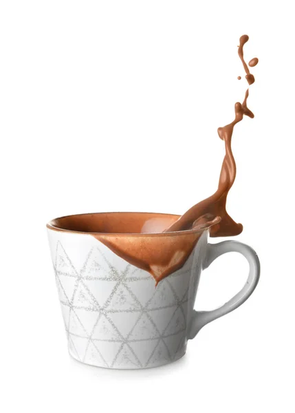 Cup Splashing Cocoa Drink Isolated White — Stock Photo, Image