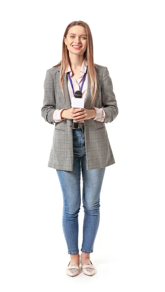 Female Journalist White Background — Stock Photo, Image