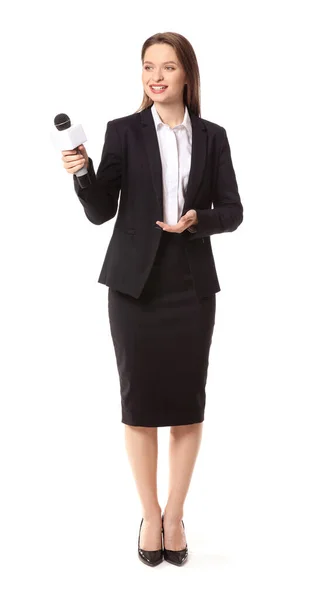 Female Journalist White Background — Stock Photo, Image