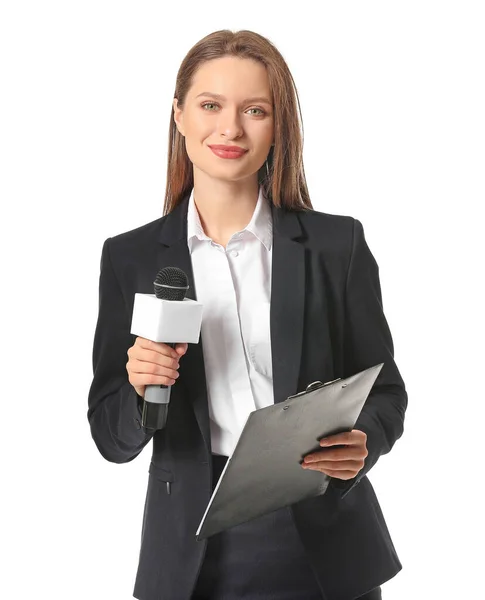 Female Journalist White Background — Stock Photo, Image