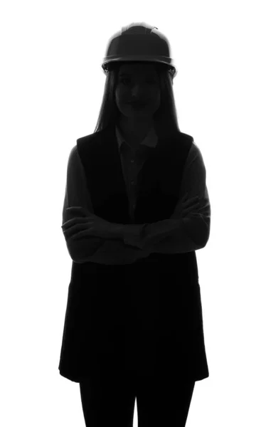 Silhouette Female Engineer White Background — Stock Photo, Image