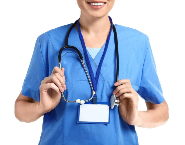 Junge Ärztin Auf Weißem Hintergrund — Stockfoto