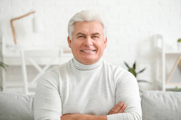 Senior Man Video Chatting Home — Stock Photo, Image