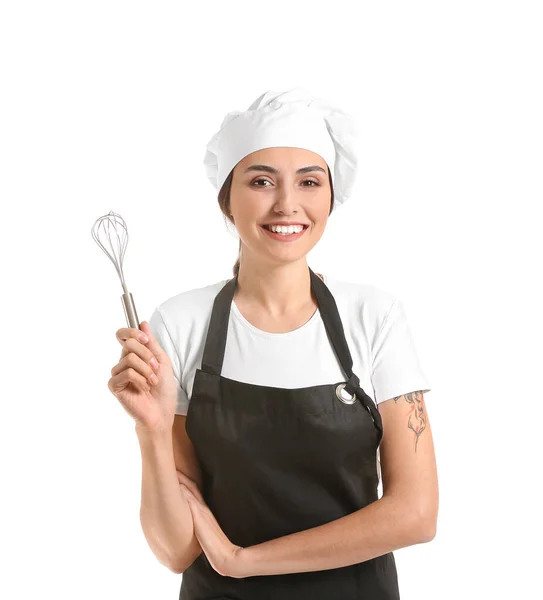 Retrato Chef Feminino Fundo Branco — Fotografia de Stock