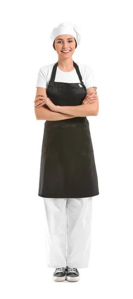 Portrait Female Chef White Background — Stock Photo, Image