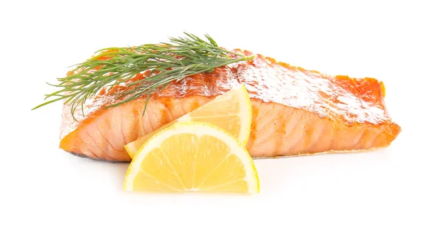 Fillet Salmon Yang Dimasak Pada Latar Belakang Putih — Stok Foto