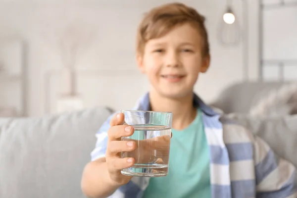 Cute Little Boy Drinking Water Home — Stock Photo, Image