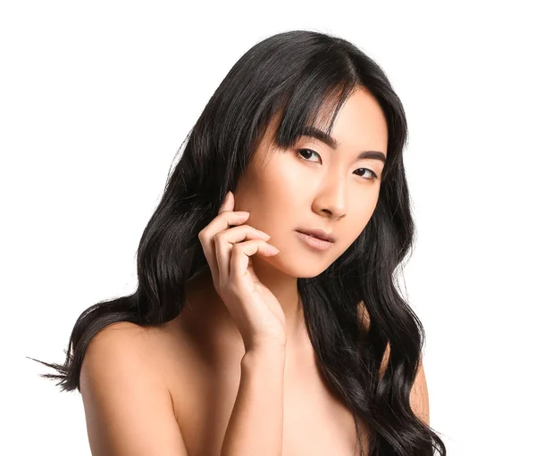 Young Asian Woman Beautiful Long Hair White Background — Stock Photo, Image