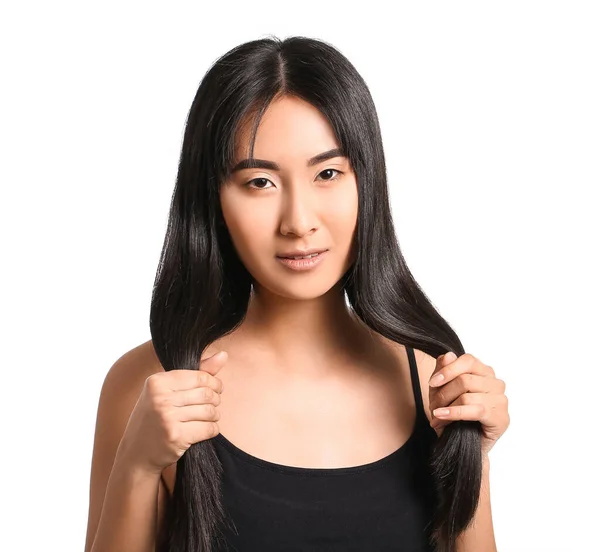 Young Asian Woman Beautiful Long Hair White Background — Stock Photo, Image