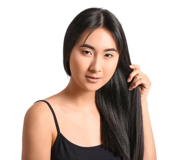 Young Asian Woman Beautiful Long Hair White Background — Stock Photo, Image