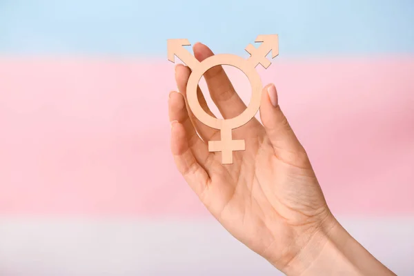 Female Hand Symbol Transgender Color Background — Stock Photo, Image