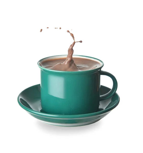 Cup Splashing Cocoa Drink Isolated White — Stock Photo, Image