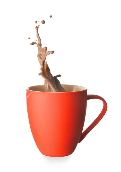 Чашка Брызгами Какао Напиток Изолирован Белом — стоковое фото