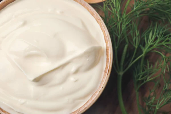 Bowl Tasty Sour Cream Table Closeup — Stock Photo, Image