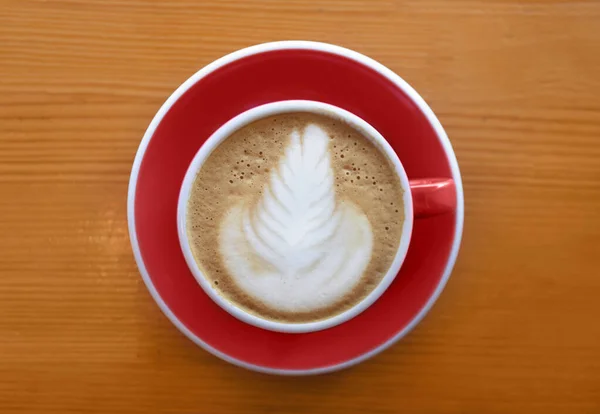 Copa Sabroso Capuchino Sobre Mesa Madera — Foto de Stock