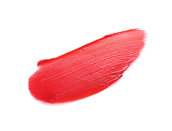 Sample of bright lipstick on white background