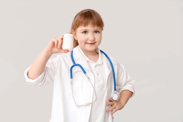 Cute Little Doctor Grey Background — Stock Photo, Image