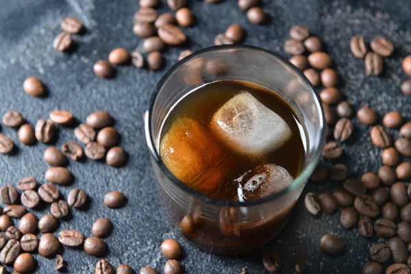 Glass Tasty Iced Coffee Dark Background — Stock Photo, Image