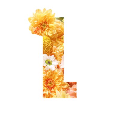 Beyaz arkaplanda güzel çiçeklerden yapılmış L harfi.