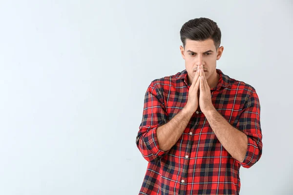 Worried Young Man Light Background — Stock Photo, Image