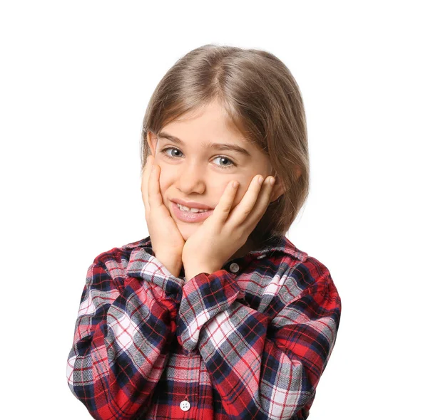 Ευτυχισμένο Κοριτσάκι Υγιή Δόντια Λευκό Φόντο — Φωτογραφία Αρχείου