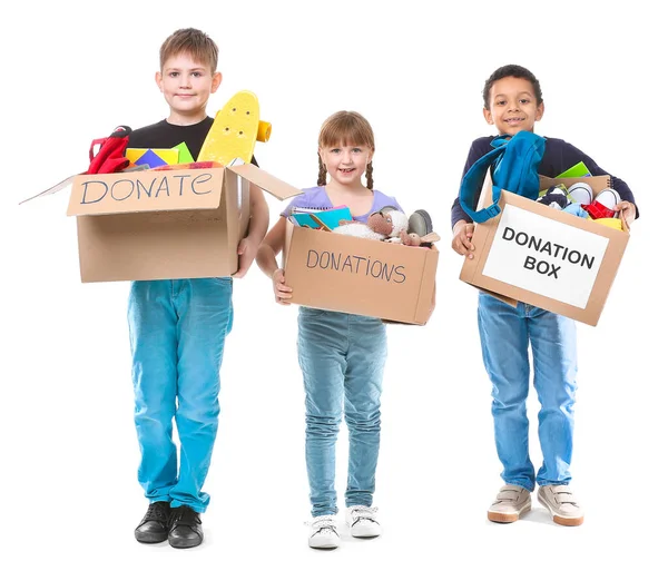 Niños Pequeños Con Donaciones Sobre Fondo Blanco —  Fotos de Stock