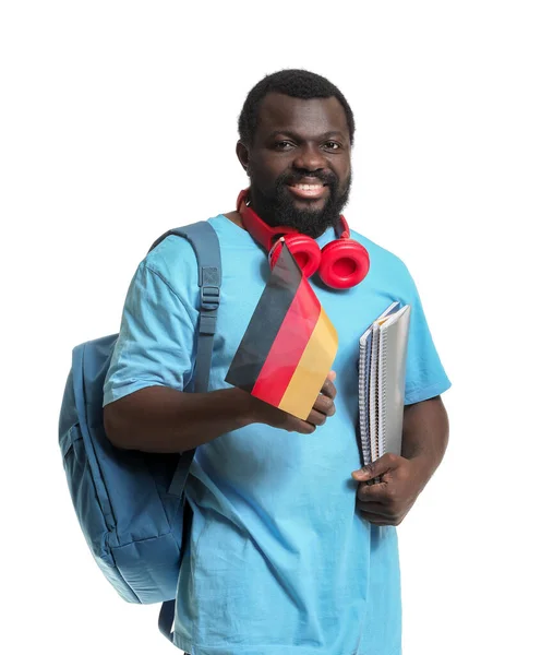 Estudante Afro Americano Masculino Escola Idiomas Fundo Branco — Fotografia de Stock